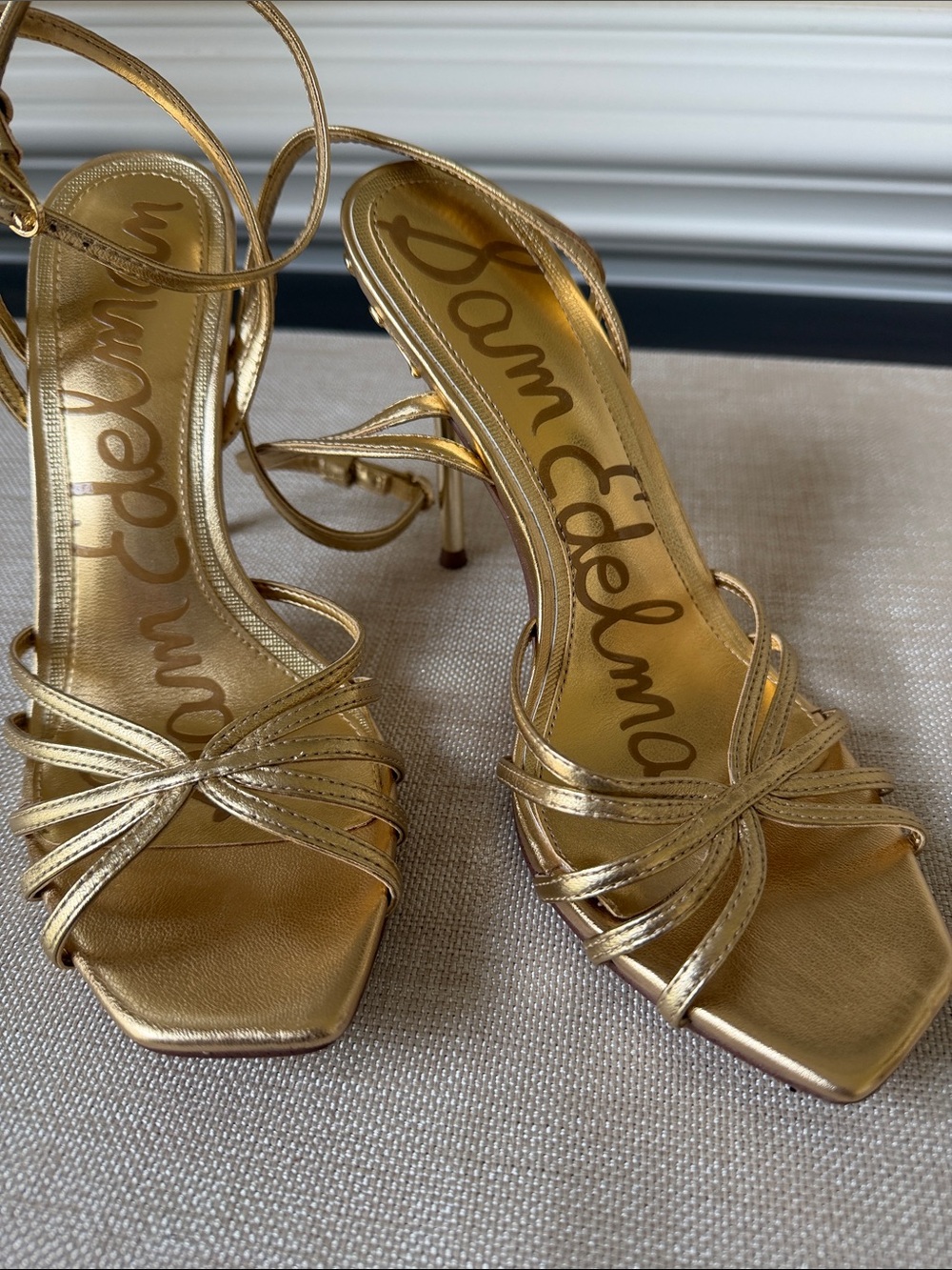 Sam Edelman Metallic Gold Strappy High Heel Sandals - Picture 3 of 11